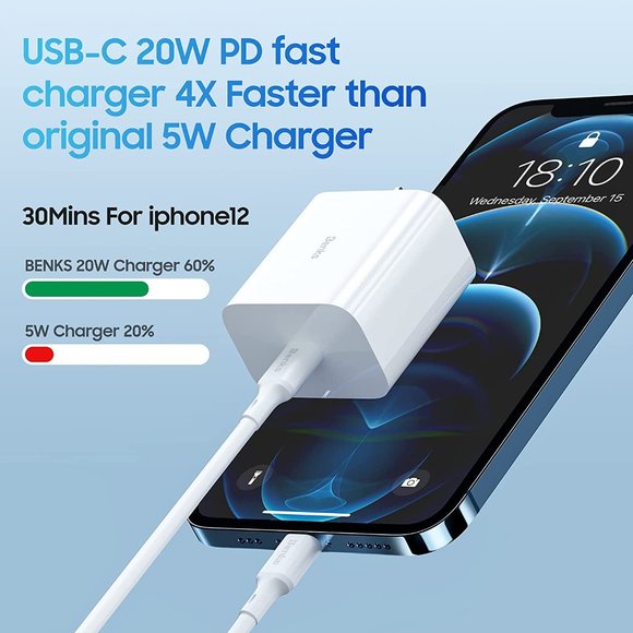 BENKS Fast Charger 20W Wall Plug Cube for iPhone 13/13 Mini/13 Pro/13 Pro Max - Picture 7 of 7